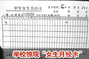 “中学女生月经卡”图片热传 凭卡可请假3天