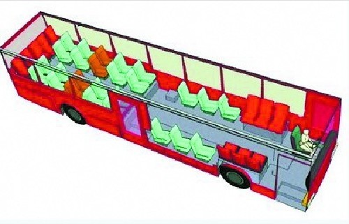网上热传的公交车座位安全图 红色:最不安全位置 橙色:次不安全位置